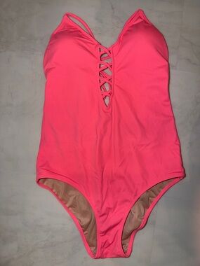 Victoria's Secret Neon Pink One-Piece Swimsuit with Lattice Front